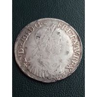 1/2 экю 1651 F , Франция , Людовик XIV , серебро .