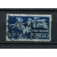 Италия - Триест (Венеция-Джулия) - 1946 - Надпечатка A.M.G./V.G. на марках Италии 10L - (есть тонкое место) - [Mi.22] - 1 марка. Гашеная.  (LOT DW24)-T10P7