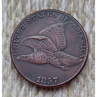 США 1 цент 1857 года. Орел, парящий в небе.