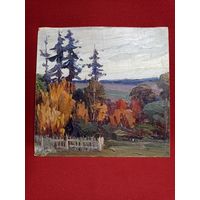 С рубля без мц. картина Криков Ю.П. 1968г. "Осень" этюд, картон масло. 31х30см.