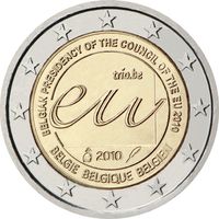 2 евро 2010 Бельгия Председательство Бельгии в Европейском Союзе UNC из ролла