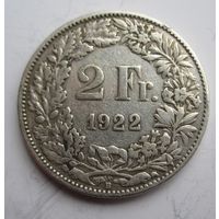 Швейцария 2 франка 1922 серебро  .25-4