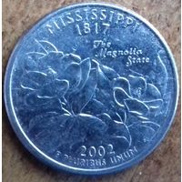 США 25 центов (квотер) 2002 г. P. Миссисипи.