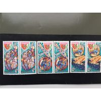 СССР 1980 год. Международные полёты в космос СССР-Венгрия (серия из 3 марок в  сцепках по 2)