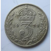 Великобритания 3 пенса 1922 серебро .24-92