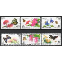 Бабочки и цветы КНДР 1987 год серия из 6 марок
