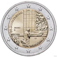 2 евро 2020 Германия 50-лет коленопреклонения в Варшаве, дворы A G F D J UNC из ролла