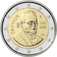 2 Евро Италия 2010 200 лет со дня рождения Камилло Кавура UNC из ролла