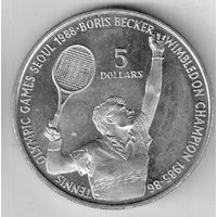 Ниуэ 5 доллар 1987 XXIV летние Олимпийские Игры, Сеул 1988 - Теннис, Борис Беккер