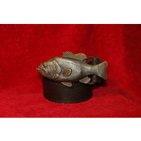 Ремень кожаный, пряжка латунная - рыба с рулеткой (1 метр), отличный подарок рыбаку