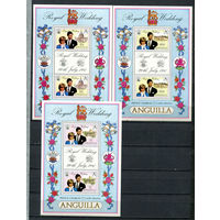 Британские территории - Ангилья - 1981 - Свадьба принца Чарльза и Дианы Спенсер - (есть пятна на клее) - [Mi. 442Xb-444Xbkb] - полная серия - 3 малых листа. MNH.  (LOT EJ44)