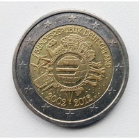 Германия 2 евро 2012 10 лет евро наличными D