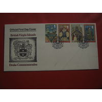Британские Виргинские острова -  конверт - первый день, флот, пираты, корабли, парусники, транспорт, известные личности, Дрейк, Британия