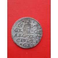 Трояк (3 гроша) 1593 года GE "Рижский  монетный двор" (Польша, Сигизмунд III Ваза). С 1 рубля
