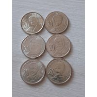 Сербия 20 динар 2006 - 2012 набор 6 монет: Никола Тесла, Доситей Обрадович, Милутин Миланкович, Джордж Вайферт, Иво Андрич, Михаил Пупин.