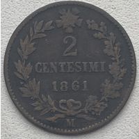 Италия 2 чентезимо 1861 г. M - Милан