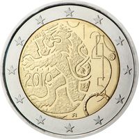 2 Евро Финляндия 2010 150-летие введения в Финляндии собственной валюты UNC из ролла