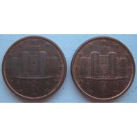 Италия 1 евроцент 2002, 2008 г. Цена за 1 шт.