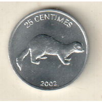 Конго 25 сантим 2002 Животные - Ласка