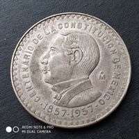 1 песо 1957 г. 100 лет Конституции Мексики. Серебро 0.100. Тираж - 500.000 шт.