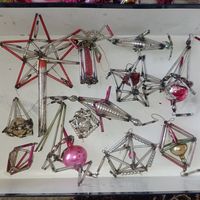 Ёлочные игрушки СССР, стеклярус, ёлочные игрушки из стекляруса, мельница, самолёт, звезда и до. Лотом