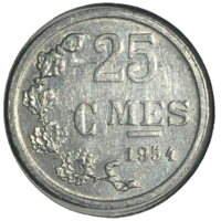 Люксембург 25 сантимов, 1954 (холдер)