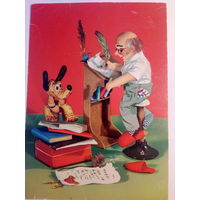 Винтажная открытка ГДР, дедушка и собака Плуто
