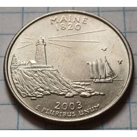США 1/4 доллара, 2003 Квотер штата Мэн    P      ( 2-5-6 )