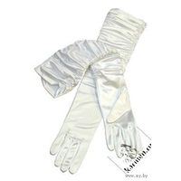 Вечерние атласные перчатки, предложены в трёх цветах-(Белые)-, со сборкой, длинные, с пальчиком.