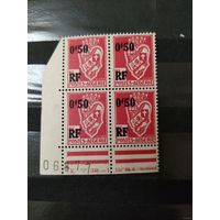 Французская колония Алжир квартблок с номером печатного листа абкляч ндпечтки без клея без дыр герб (5-8)
