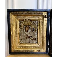 Антикварная Икона Божией Матери "Споручница грешных", Живопись, Киот, 19 век, Редкость!