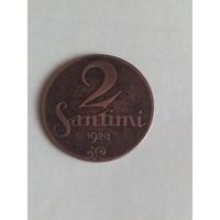 Монета 2 сантима 1928 г латвия