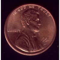 1 цент 1991 год D США 2