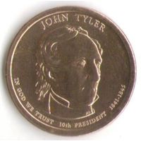 1 доллар США 2009 год 10-й Президент Джон Тайлер _состояние аUNC