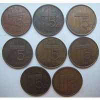 Нидерланды 5 центов 1988, 1989, 1990, 1991, 1992, 1996, 1997, 1999 гг. Цена за 1 шт. (v)
