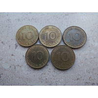 Набор все монетные дворы Германии: 10 пфеннигов A D G F J.