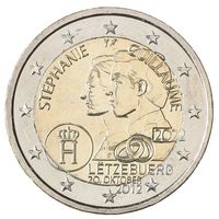 2 Евро Люксембург 2022  10-летие свадьбы Герцога Гийома и Герцогини Стефании UNC из ролла