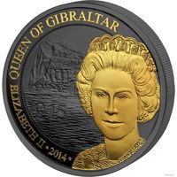 RARE Гибралтар 15 фунтов 2014г. Golden Enigma Premium: "Королева Елизавета". Монета в капсуле; подарочном футляре; номерной сертификат. СЕРЕБРО 31,10гр.(1 oz).