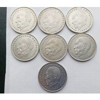 Германия 2 марки Конрад Аденауэр.1970-J 1972-D-G 1978-F 1981-F 1982-F 1987-J. Цена  за 1 монету.