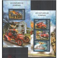 ЦАР 2015  Транспорт Пожарные машины  серия блоков MNH