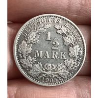 1/2 марки Германской империи 1905 А года.