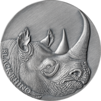 Камерун 2000 франков 2023г. "Черный носорог". Монета в капсуле; деревянном подарочном футляре; сертификат; коробка. СЕРЕБРО 62,20гр.(2 oz).