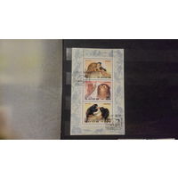 Обезьяны, фауна, марки, блок, КНДР, 1992