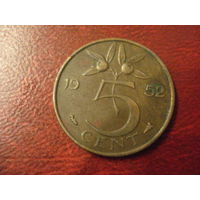 5 центов 1952 год Нидерланды