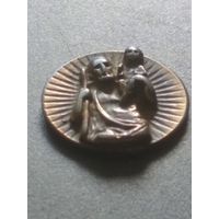 Медальон Польша до 1939, Св. Криштоф, покровитель путешествующих, оберег,  латунь, бронза, икона, образок