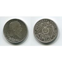 Германия (Баден). 2 марки (1902, серебро, aUNC)