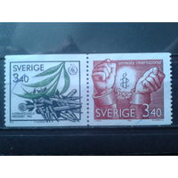 Швеция 1986 Межд. год мира, сцепка Михель-2,0 евро гаш