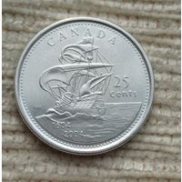 Werty71 Канада 25 центов 2004 Корабль 400 лет первому французскому поселению