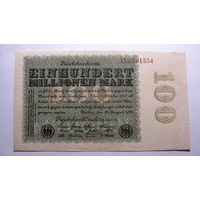 Германия Ro 106  100 миллионов марок 1923 г. ( 6 цифр в номере . Без серии в верхнем левом углу. Серия перед номером - красный цвет ) )