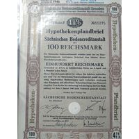 Германия, Третий Рейх, Дрезден 1940, Земельная Облигация, 100 Рейхсмарок -4,5%, Водяные знаки, Тиснение. Размер - А4